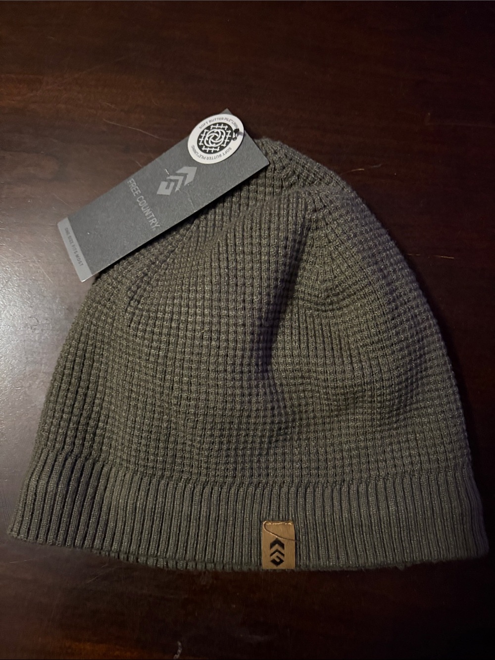 Free Country Olive Green Ribbed Knit Beanie